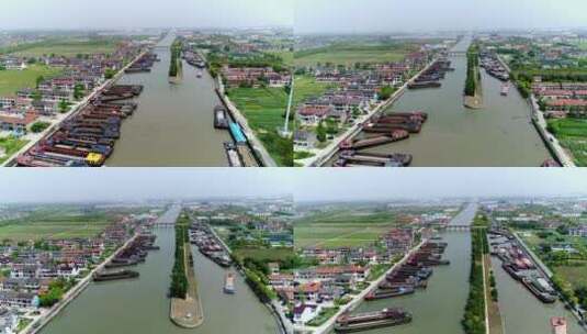 航拍上海青浦油墩港内河航道高清在线视频素材下载