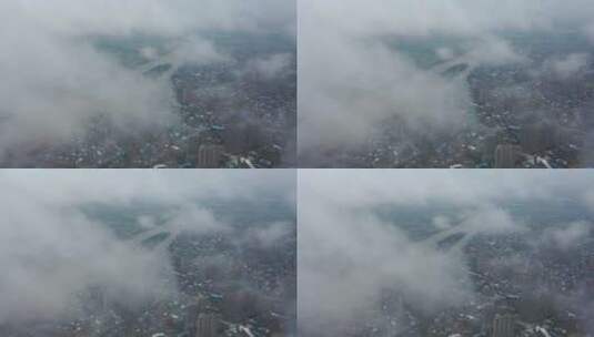航拍耒阳城区平流雾高清在线视频素材下载