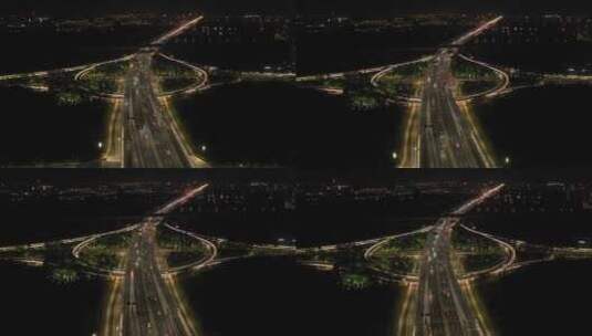 航拍杭州夜晚城市高架桥高清在线视频素材下载