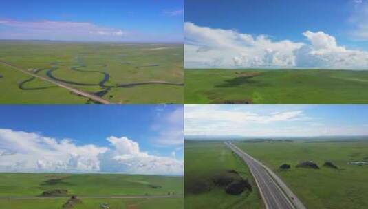 航拍草原风景风光 内蒙古大草原牛羊遍地高清在线视频素材下载