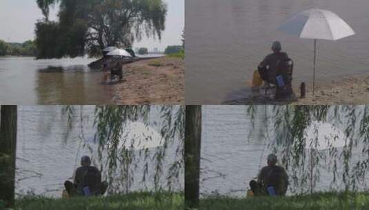 老年人湖边垂钓 公园钓鱼休闲生活高清在线视频素材下载