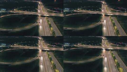 义乌城市交通夜景车流航拍高清在线视频素材下载