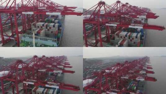 航拍上海港口集装箱码头高清在线视频素材下载