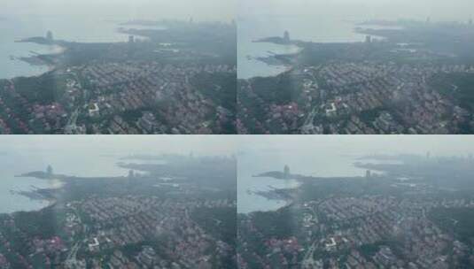 青岛云上海天，81层俯瞰城市海岸线高清在线视频素材下载