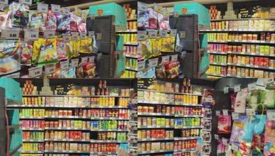 超市零食糖果陈列架高清在线视频素材下载