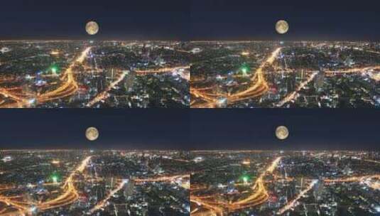 城市夜景月亮升起高清在线视频素材下载