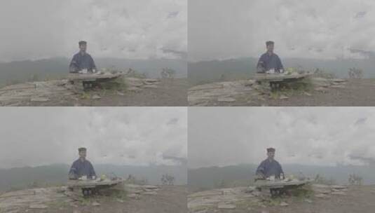 在山顶泡茶的人高清在线视频素材下载