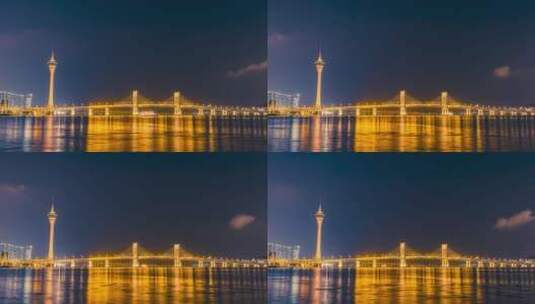 8K澳门半岛澳门塔西湾大桥夜景延时高清在线视频素材下载