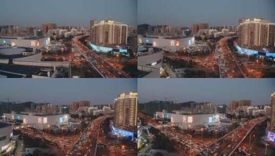 航拍城市晚高峰道路交通车流高清在线视频素材下载