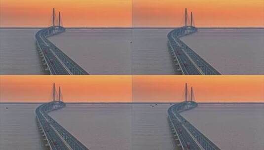 航拍鸟飞过上海长江大桥高清在线视频素材下载