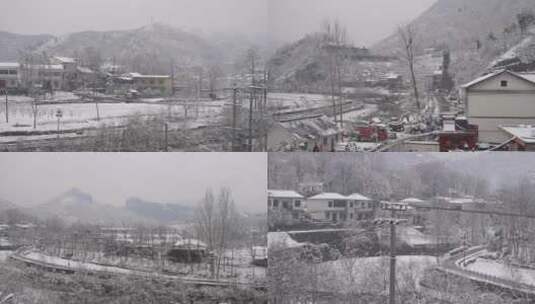 新农村景区冬天下雪雪花飘舞雪景景观5高清在线视频素材下载