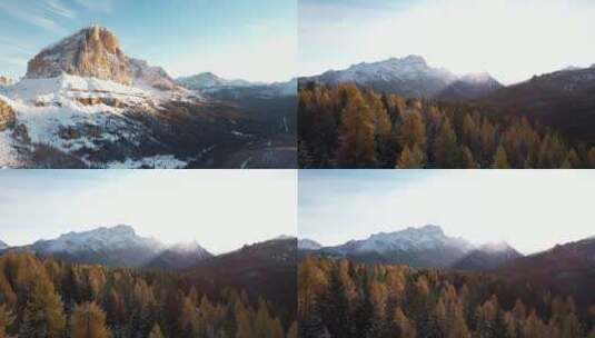 冬季雪山山脉森林唯美航拍高清在线视频素材下载