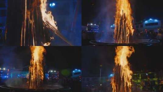 民族传统节日庆典活动篝火火堆载歌载舞现场高清在线视频素材下载