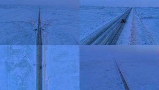 冰天雪地里行驶的汽车高清在线视频素材下载