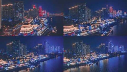 长沙滨江渔人码头夜景延时高清在线视频素材下载