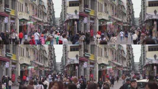 澳门大三巴街游客行人街头人流步行街商业街高清在线视频素材下载