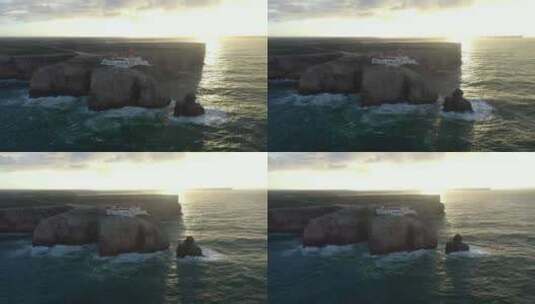 圣文森特角灯塔和悬崖的航拍视频。阿尔加维高清在线视频素材下载