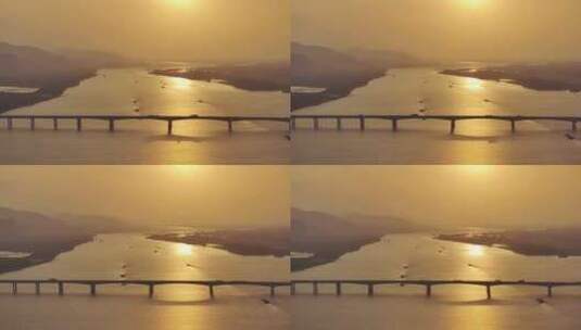 浙江杭州富阳富春江日落晚霞大运河航拍4K高清在线视频素材下载