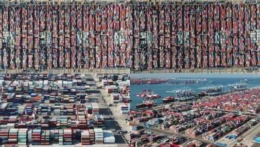 航拍宁波繁忙集装箱码头高清在线视频素材下载