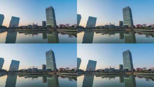 上海  春申湖广场 日转夜延时高清在线视频素材下载
