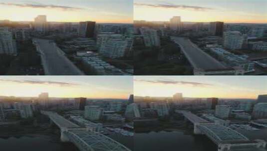 加拿大黎明温哥华市中心摩天大楼的鸟瞰图高清在线视频素材下载