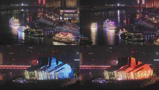 重庆夜晚繁华的江面建筑高清在线视频素材下载