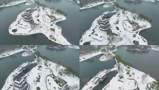 武汉地标紫阳公园雪景风光高清在线视频素材下载