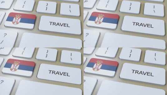 塞尔维亚国旗和文字旅行按钮旅行到国家3D高清在线视频素材下载