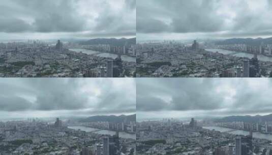 珠海航拍阴天城市乌云密布建筑风光恶劣天气高清在线视频素材下载