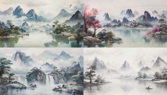 中国风水墨山水中国画cg水墨背景高清在线视频素材下载