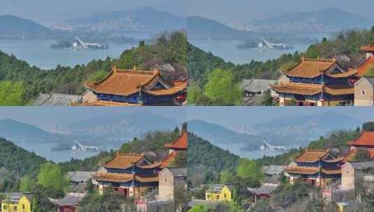 航拍春天云龙湖风景区兴化禅寺,徐州寺庙高清在线视频素材下载