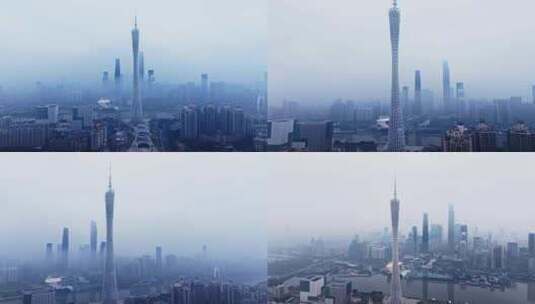 广州回南天清晨平流雾珠江新城航拍5K视频高清在线视频素材下载