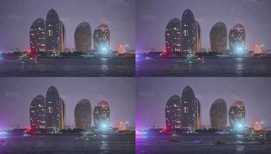 海南三亚凤凰岛城市夜景绚烂灯光秀高清在线视频素材下载