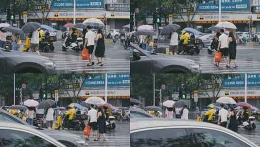 雨天的道路车辆和行人高清在线视频素材下载