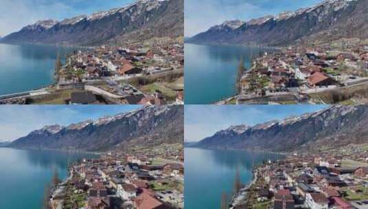 瑞士布里恩茨雪山湖泊高清在线视频素材下载