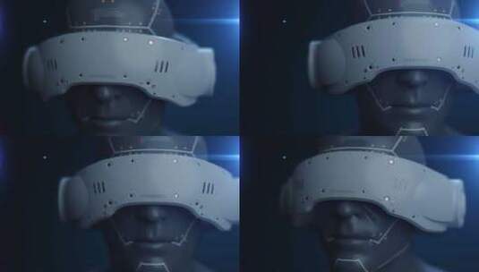 戴着VR头盔的半机械人。概念技术与娱乐业高清在线视频素材下载
