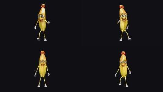 有趣的香蕉循环舞蹈与Alpha通道和阴影高清在线视频素材下载