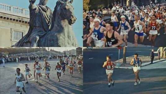 1960年奥运马拉松 非洲选手赤脚跑拿到冠军高清在线视频素材下载