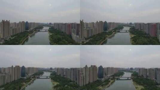 航拍河南漯河城市建设沙河风光高清在线视频素材下载