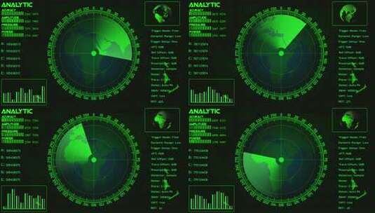 雷达平视显示器屏幕动画4K。彩色声纳雷达高清在线视频素材下载