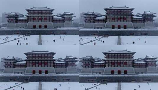 航拍洛阳应天门雪景高清在线视频素材下载