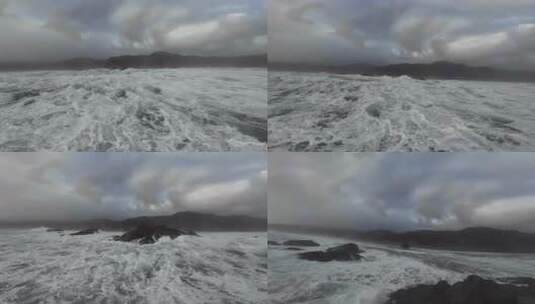 海浪拍打礁石暴风雨前海浪波涛汹涌高清在线视频素材下载