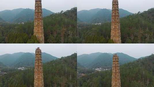 浙江台州国清寺隋塔天台山寺庙古塔宝塔航拍高清在线视频素材下载