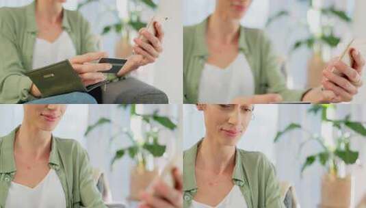 女性手持手机与信用卡高清在线视频素材下载
