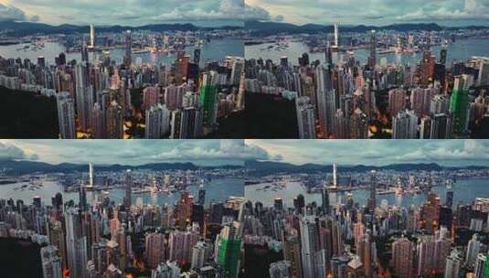 香港维多利亚港夜景航拍高清在线视频素材下载