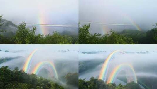 雨后虹桥 云雾环绕 纯净绝美画卷高清在线视频素材下载