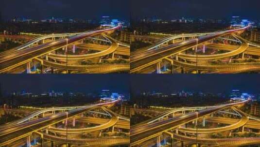 上海城市高架车流夜景4k延时高清在线视频素材下载