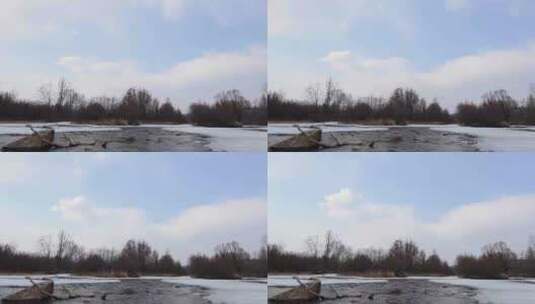 冰雪、河流、蓝天、白云高清在线视频素材下载