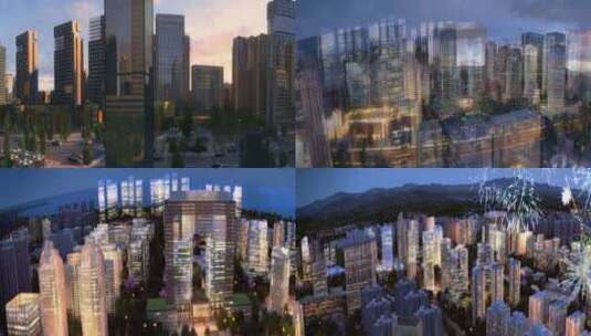 三维建筑漫游城市鸟瞰城市夜景动画宣传片高清在线视频素材下载