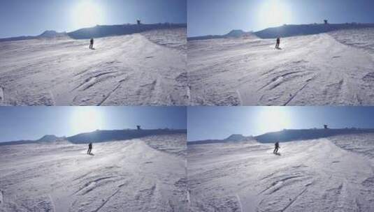 男人在雪山滑雪高清在线视频素材下载